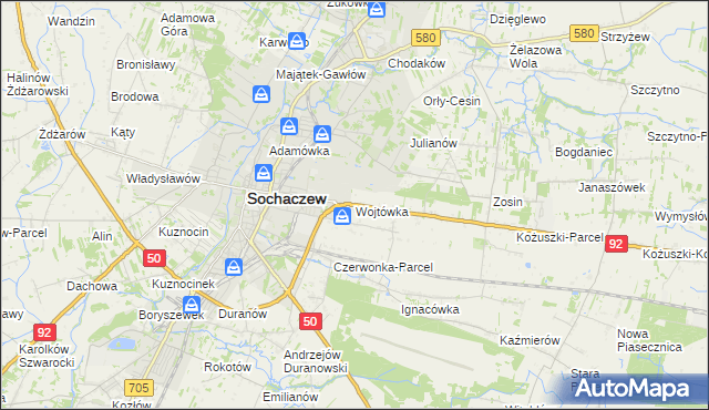 mapa Wojtówka gmina Sochaczew, Wojtówka gmina Sochaczew na mapie Targeo