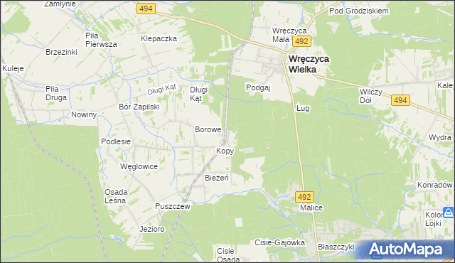 mapa Wręczyca gmina Wręczyca Wielka, Wręczyca gmina Wręczyca Wielka na mapie Targeo
