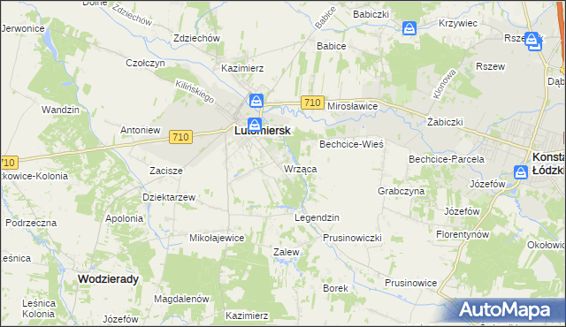 mapa Wrząca gmina Lutomiersk, Wrząca gmina Lutomiersk na mapie Targeo