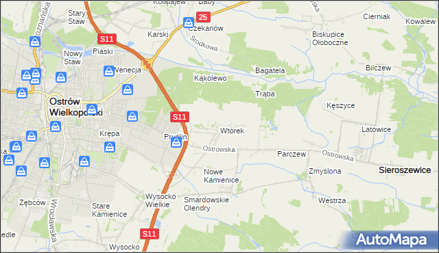 mapa Wtórek gmina Ostrów Wielkopolski, Wtórek gmina Ostrów Wielkopolski na mapie Targeo