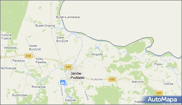 mapa Wygoda gmina Janów Podlaski, Wygoda gmina Janów Podlaski na mapie Targeo