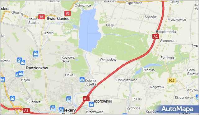 mapa Wymysłów gmina Bobrowniki, Wymysłów gmina Bobrowniki na mapie Targeo