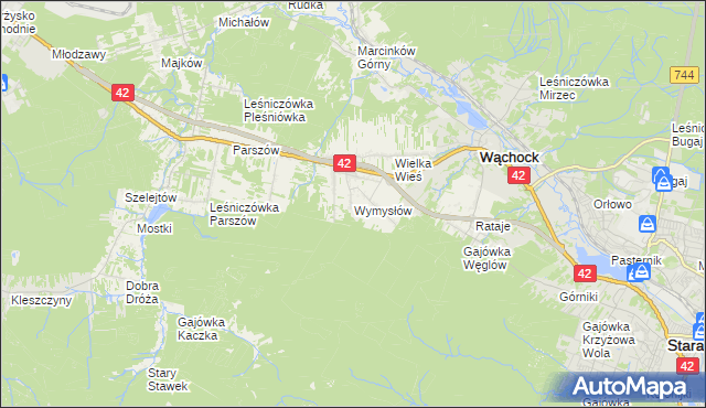mapa Wymysłów gmina Wąchock, Wymysłów gmina Wąchock na mapie Targeo