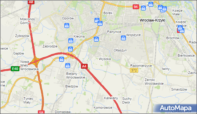 mapa Wysoka gmina Kobierzyce, Wysoka gmina Kobierzyce na mapie Targeo