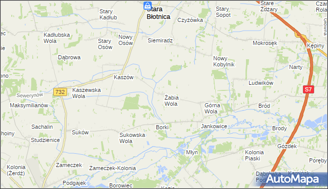 mapa Żabia Wola gmina Stara Błotnica, Żabia Wola gmina Stara Błotnica na mapie Targeo