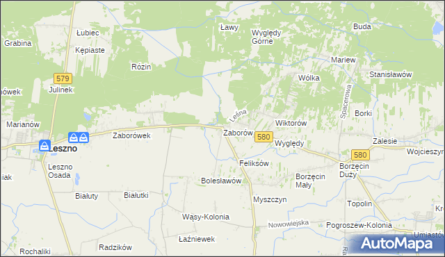 mapa Zaborów gmina Leszno, Zaborów gmina Leszno na mapie Targeo