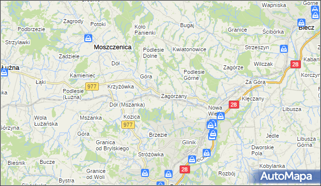 mapa Zagórzany gmina Gorlice, Zagórzany gmina Gorlice na mapie Targeo