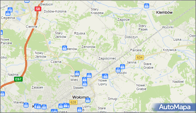 mapa Zagościniec gmina Wołomin, Zagościniec gmina Wołomin na mapie Targeo