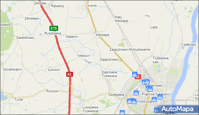 mapa Zajączkowo gmina Tczew, Zajączkowo gmina Tczew na mapie Targeo