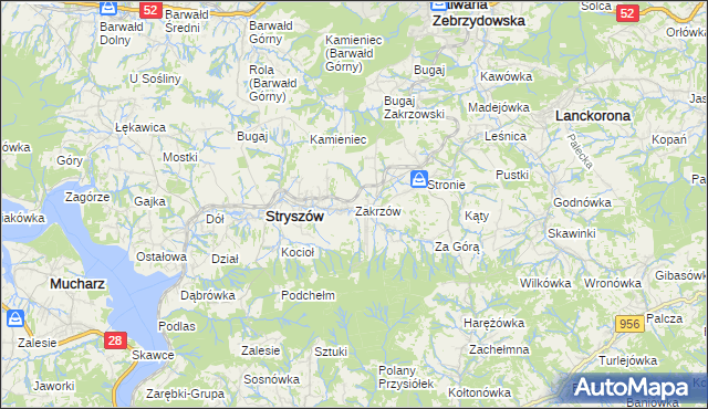 mapa Zakrzów gmina Stryszów, Zakrzów gmina Stryszów na mapie Targeo