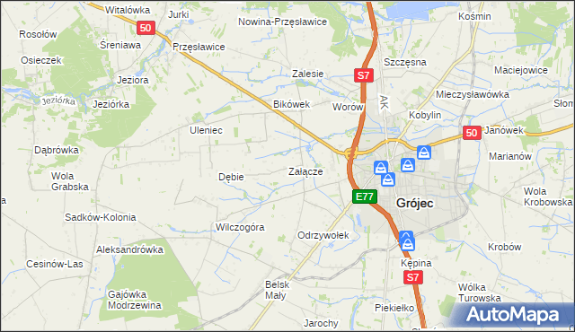 mapa Załącze gmina Grójec, Załącze gmina Grójec na mapie Targeo