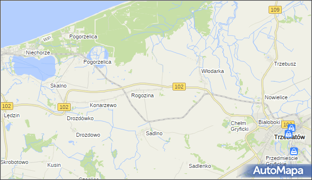 mapa Zapolice gmina Trzebiatów, Zapolice gmina Trzebiatów na mapie Targeo