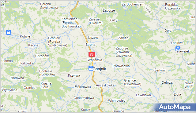 mapa Zawada Uszewska, Zawada Uszewska na mapie Targeo
