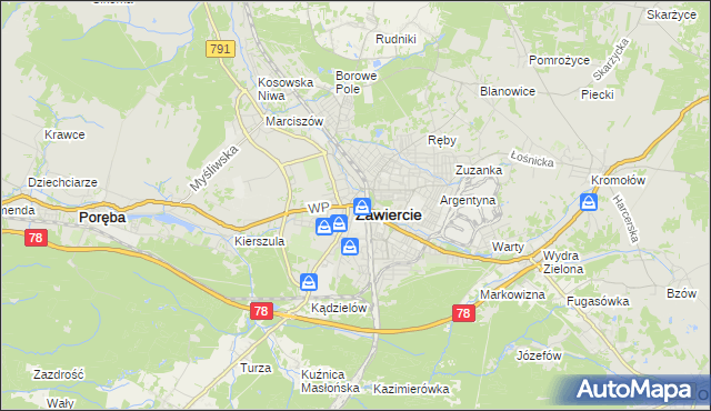 mapa Zawiercie, Zawiercie na mapie Targeo