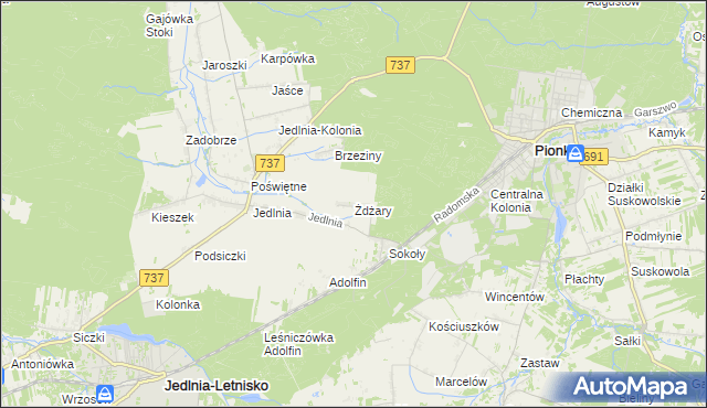 mapa Żdżary gmina Pionki, Żdżary gmina Pionki na mapie Targeo