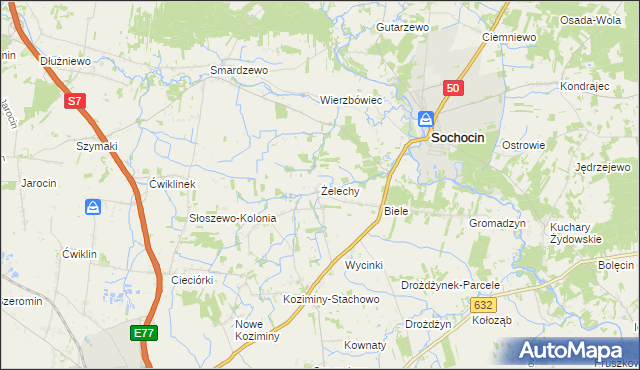 mapa Żelechy gmina Sochocin, Żelechy gmina Sochocin na mapie Targeo