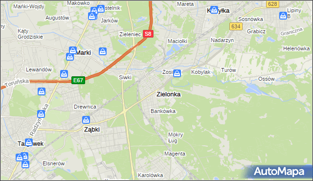 mapa Zielonka powiat wołomiński, Zielonka powiat wołomiński na mapie Targeo