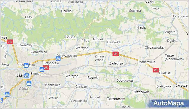 mapa Zimna Woda gmina Jasło, Zimna Woda gmina Jasło na mapie Targeo
