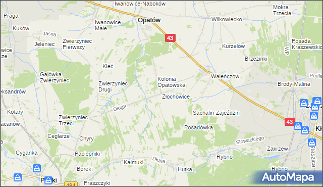 mapa Złochowice, Złochowice na mapie Targeo