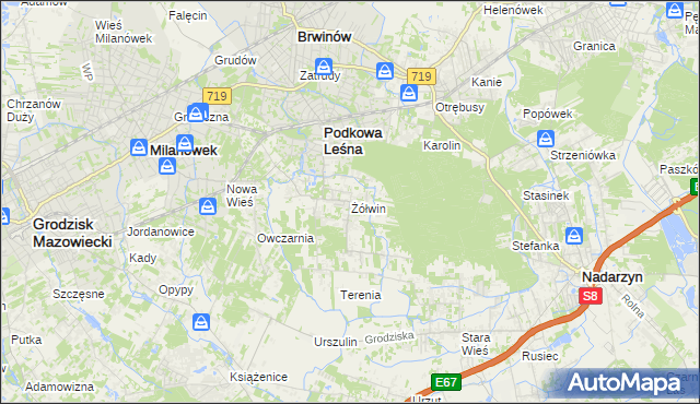 mapa Żółwin gmina Brwinów, Żółwin gmina Brwinów na mapie Targeo