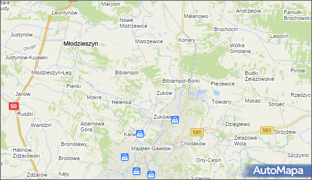 mapa Żuków gmina Sochaczew, Żuków gmina Sochaczew na mapie Targeo