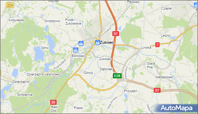 mapa Żukowo powiat kartuski, Żukowo powiat kartuski na mapie Targeo