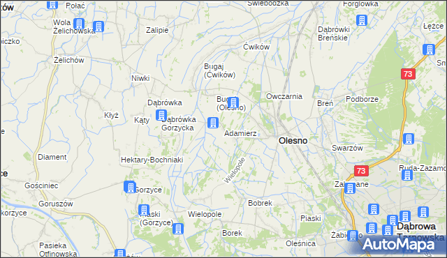 mapa Adamierz gmina Olesno, Adamierz gmina Olesno na mapie Targeo