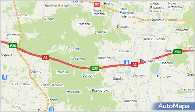 mapa Adamów gmina Krzymów, Adamów gmina Krzymów na mapie Targeo