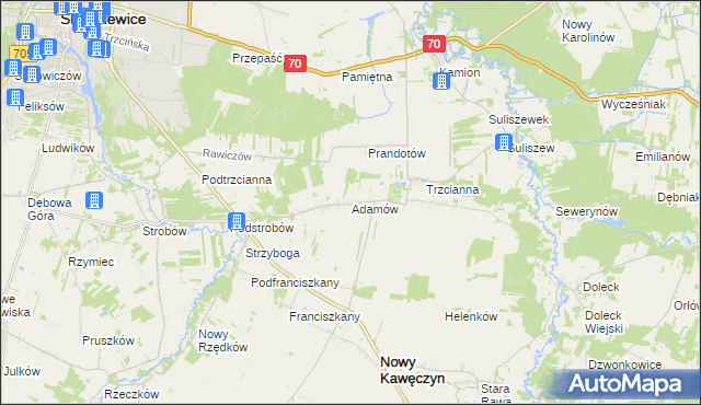 mapa Adamów gmina Nowy Kawęczyn, Adamów gmina Nowy Kawęczyn na mapie Targeo