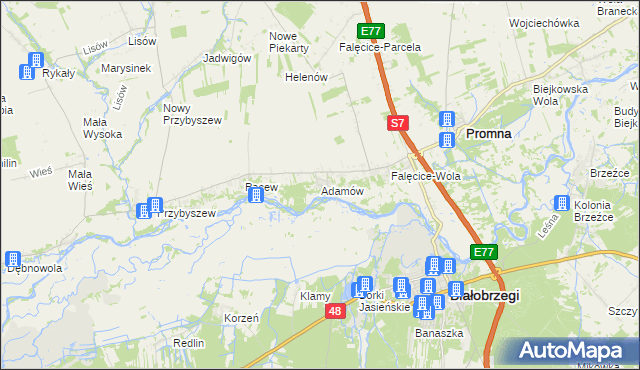mapa Adamów gmina Promna, Adamów gmina Promna na mapie Targeo