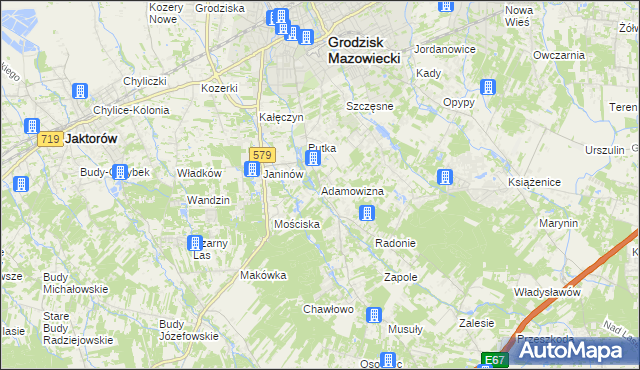 mapa Adamowizna gmina Grodzisk Mazowiecki, Adamowizna gmina Grodzisk Mazowiecki na mapie Targeo