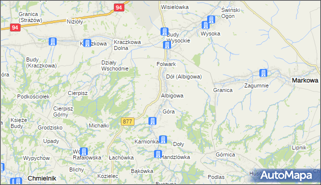 mapa Albigowa, Albigowa na mapie Targeo