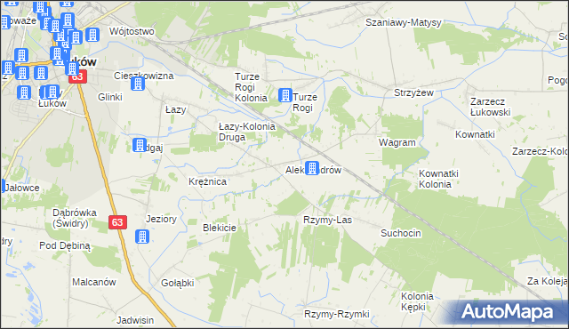 mapa Aleksandrów gmina Łuków, Aleksandrów gmina Łuków na mapie Targeo