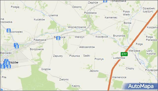 mapa Aleksandrów gmina Sędziszów, Aleksandrów gmina Sędziszów na mapie Targeo