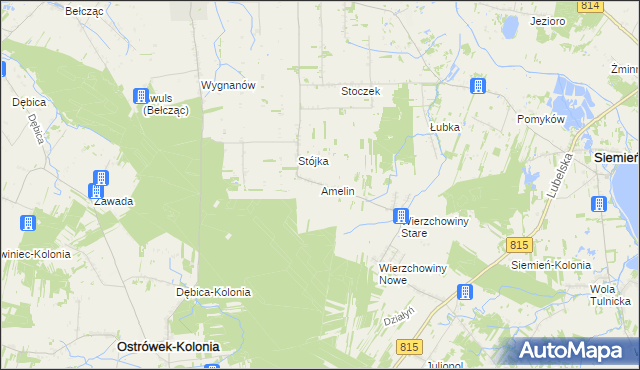 mapa Amelin gmina Siemień, Amelin gmina Siemień na mapie Targeo