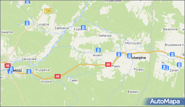 mapa Anielin gmina Poświętne, Anielin gmina Poświętne na mapie Targeo