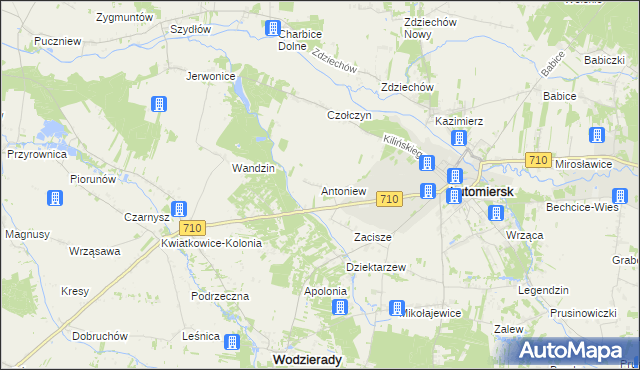 mapa Antoniew gmina Lutomiersk, Antoniew gmina Lutomiersk na mapie Targeo
