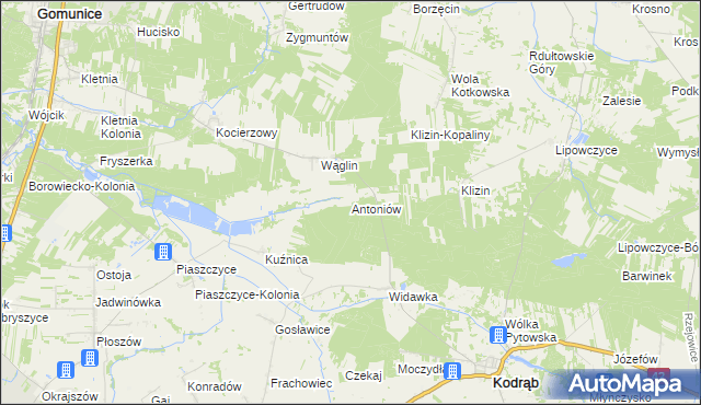 mapa Antoniów gmina Kodrąb, Antoniów gmina Kodrąb na mapie Targeo