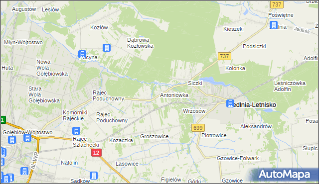 mapa Antoniówka gmina Jedlnia-Letnisko, Antoniówka gmina Jedlnia-Letnisko na mapie Targeo