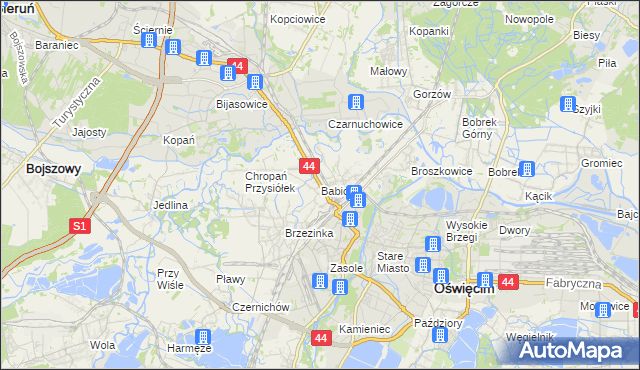 mapa Babice gmina Oświęcim, Babice gmina Oświęcim na mapie Targeo