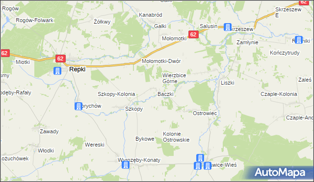 mapa Baczki gmina Repki, Baczki gmina Repki na mapie Targeo