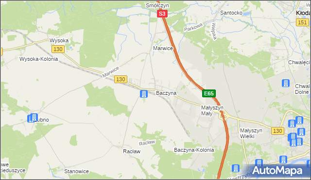 mapa Baczyna gmina Lubiszyn, Baczyna gmina Lubiszyn na mapie Targeo