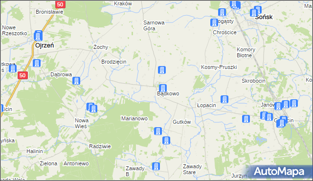 mapa Bądkowo gmina Sońsk, Bądkowo gmina Sońsk na mapie Targeo