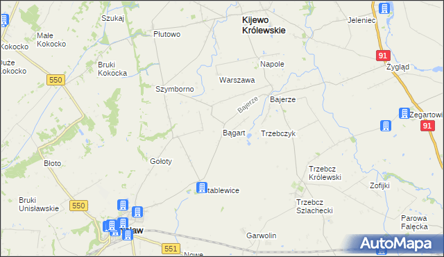 mapa Bągart gmina Kijewo Królewskie, Bągart gmina Kijewo Królewskie na mapie Targeo