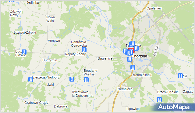 mapa Bagienice gmina Chorzele, Bagienice gmina Chorzele na mapie Targeo