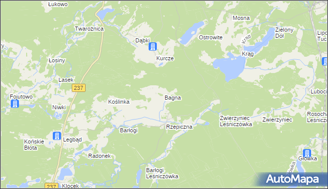 mapa Bagna gmina Czersk, Bagna gmina Czersk na mapie Targeo