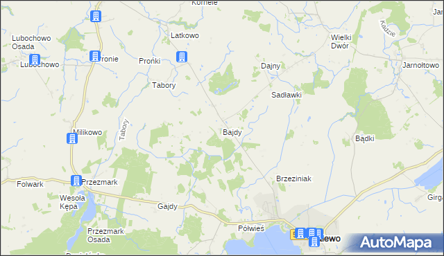 mapa Bajdy gmina Zalewo, Bajdy gmina Zalewo na mapie Targeo