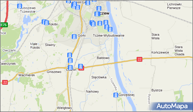 mapa Bałdowo gmina Tczew, Bałdowo gmina Tczew na mapie Targeo