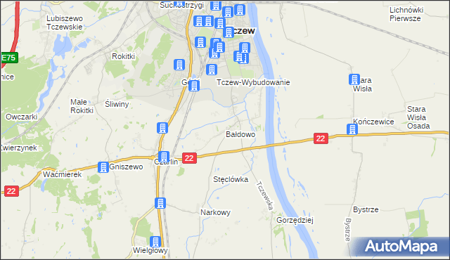 mapa Bałdowo gmina Tczew, Bałdowo gmina Tczew na mapie Targeo