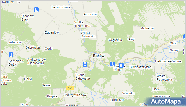 mapa Bałtów powiat ostrowiecki, Bałtów powiat ostrowiecki na mapie Targeo